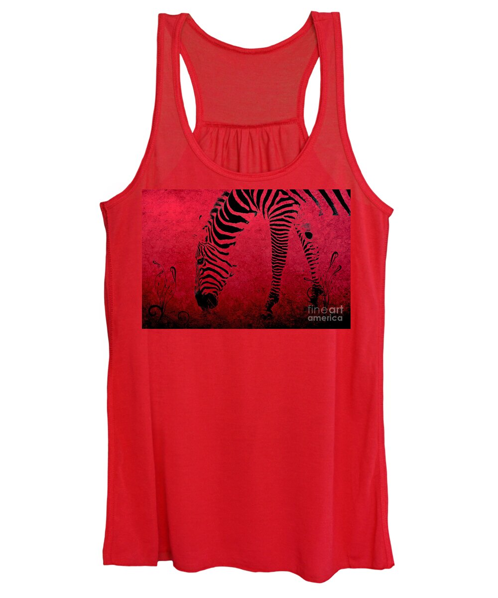 Zebra Women's Tank Top featuring the photograph Zebra on Red by Aimelle Ml