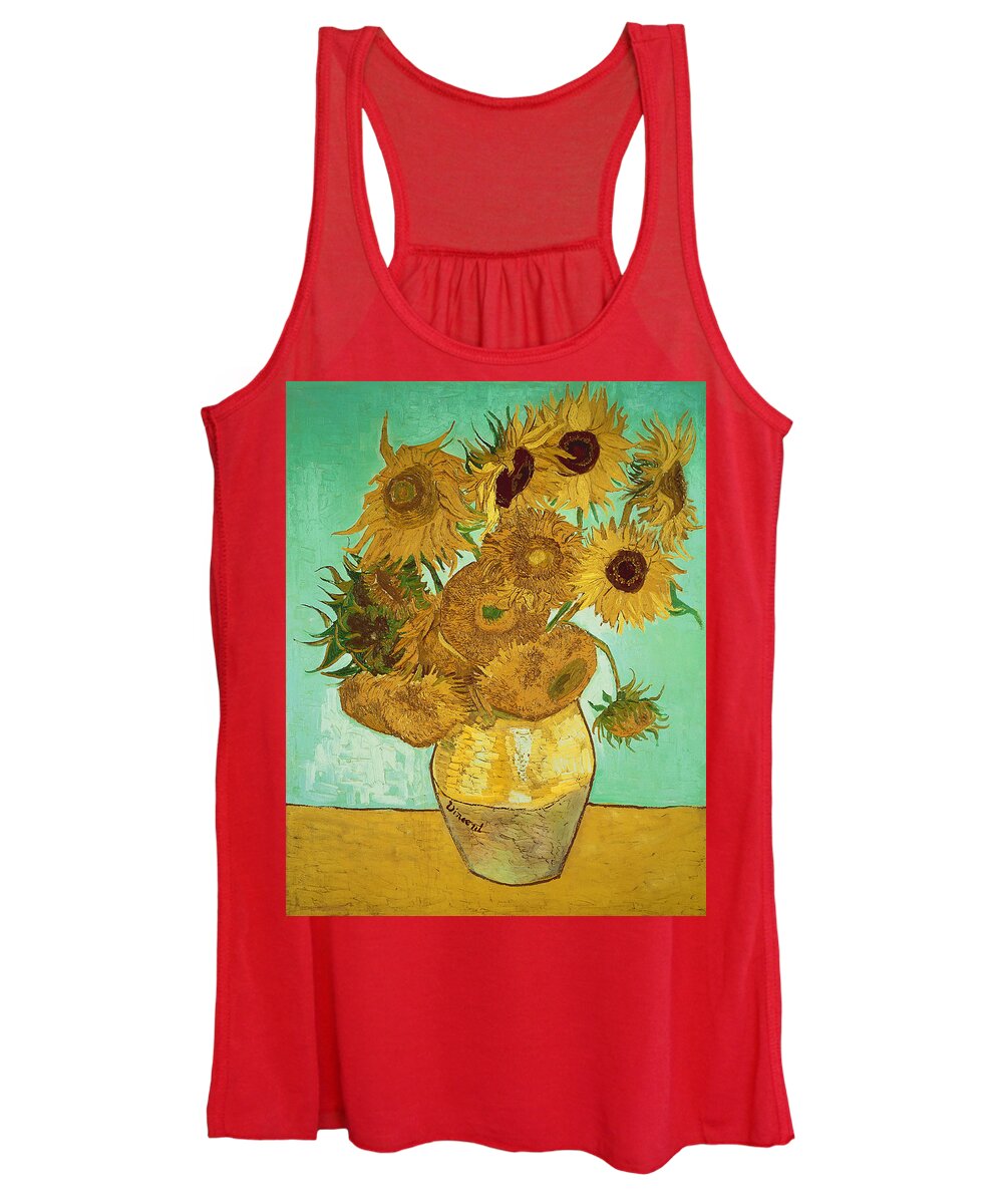 #faatoppicks Women's Tank Top featuring the painting Sunflowers by Van Gogh by Vincent Van Gogh