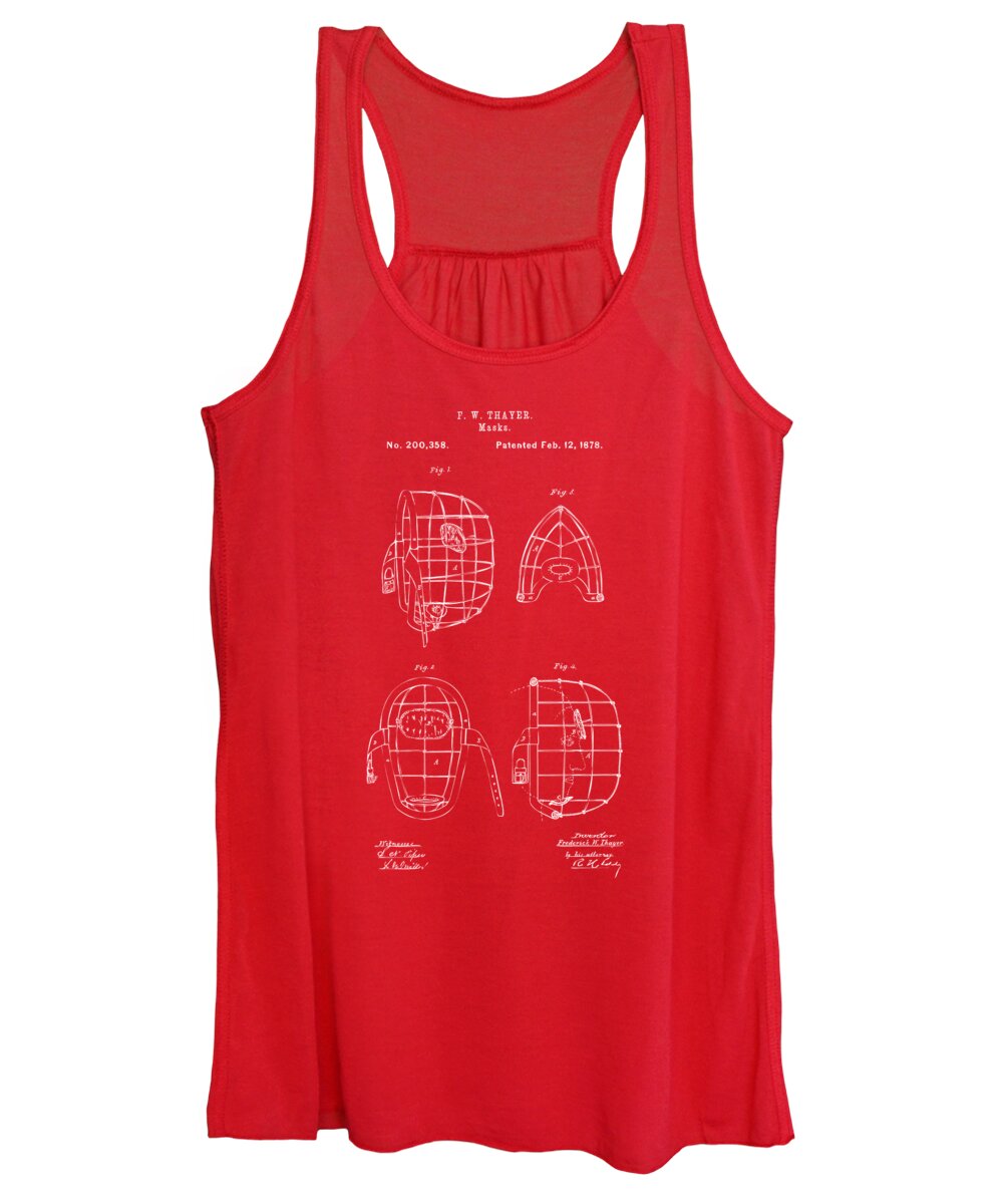Baseball Women's Tank Top featuring the digital art 1878 Baseball Catchers Mask Patent - Red by Nikki Marie Smith