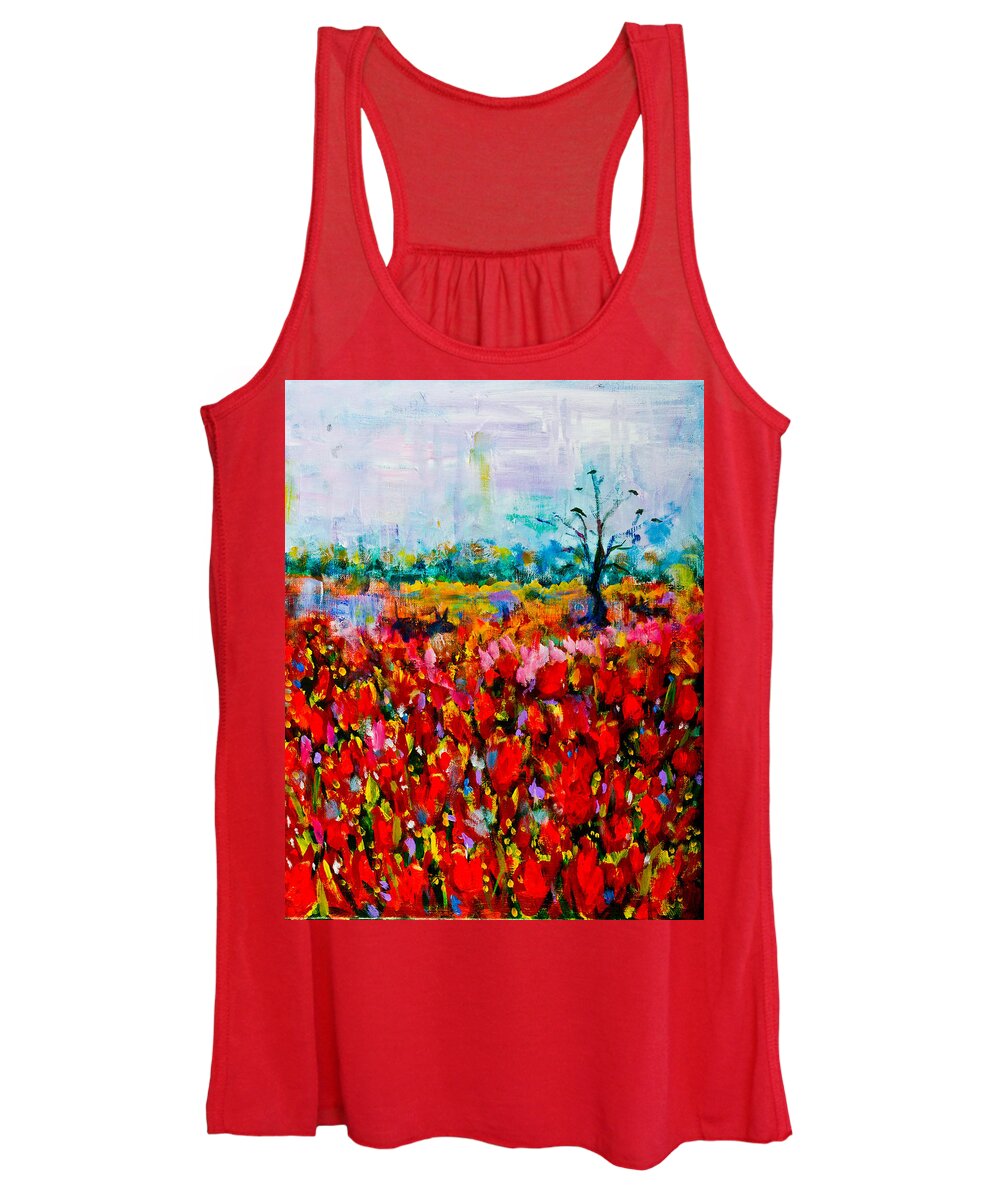 Landscape Women's Tank Top featuring the painting A Field of Flowers # 2 by Maxim Komissarchik
