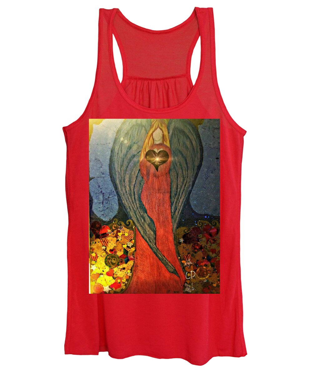 Angel Women's Tank Top featuring the mixed media Angel sails waves of love by Christine Paris