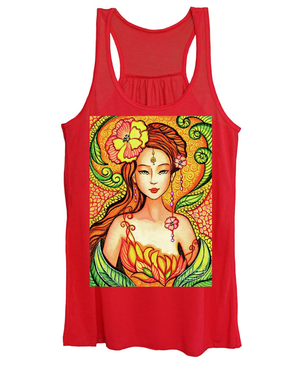 Asian Woman Women's Tank Top featuring the painting Asian Flower Mermaid by Eva Campbell