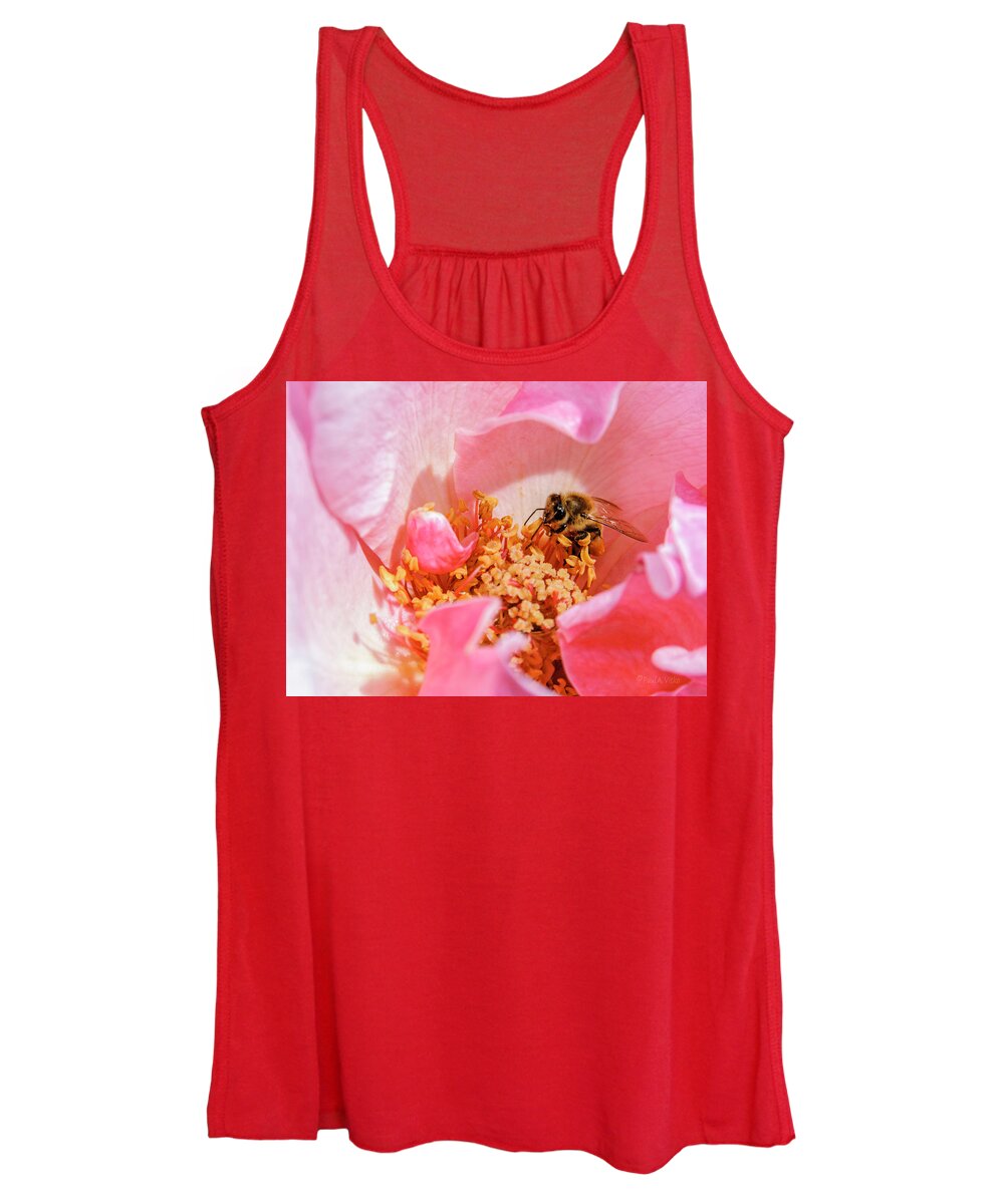 Red Flower Women's Tank Top featuring the photograph Bee Red.... by Paul Vitko
