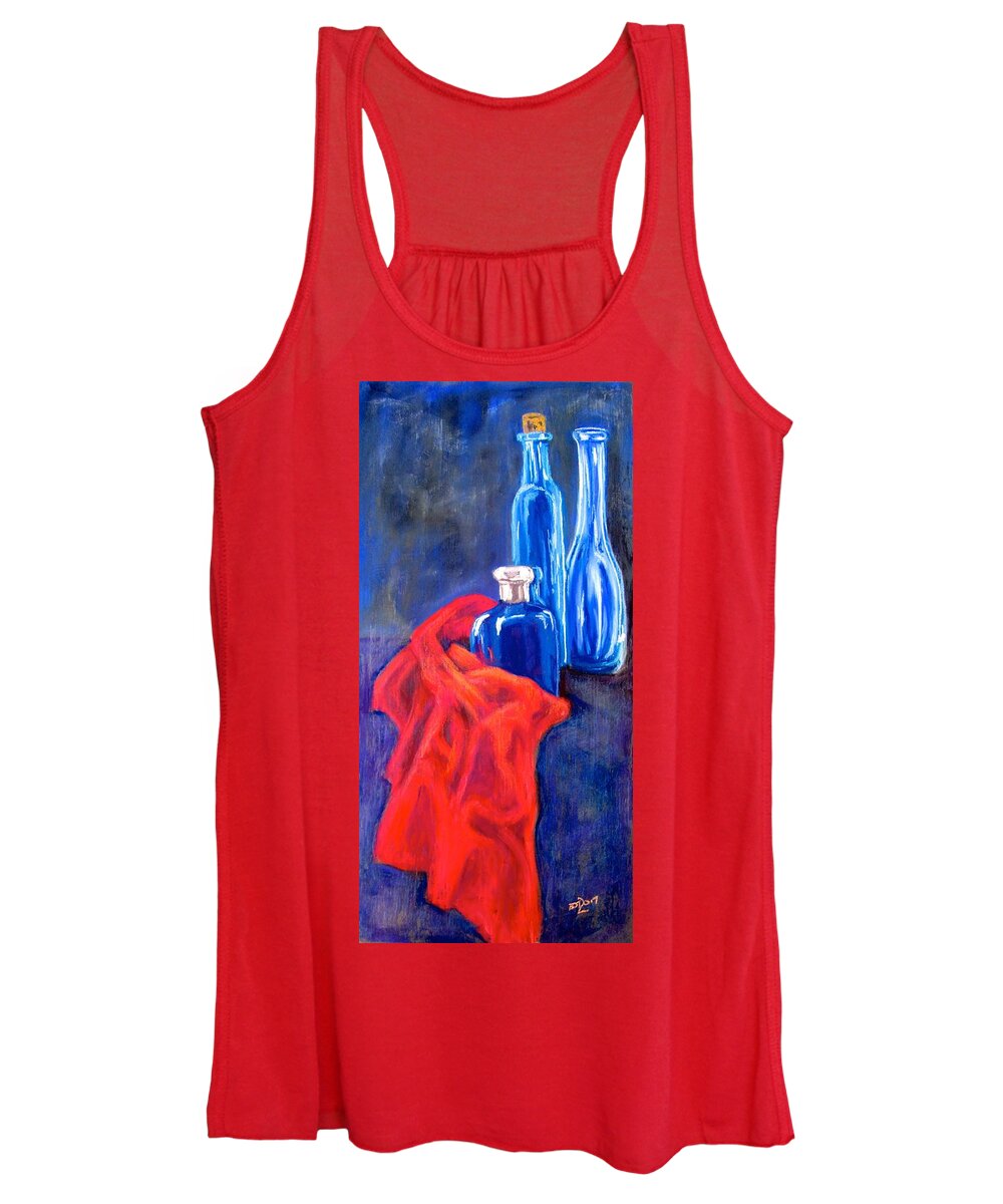 Colored Bottles Women's Tank Top featuring the pastel Blue Bottles with Orange Cloth by Barbara O'Toole