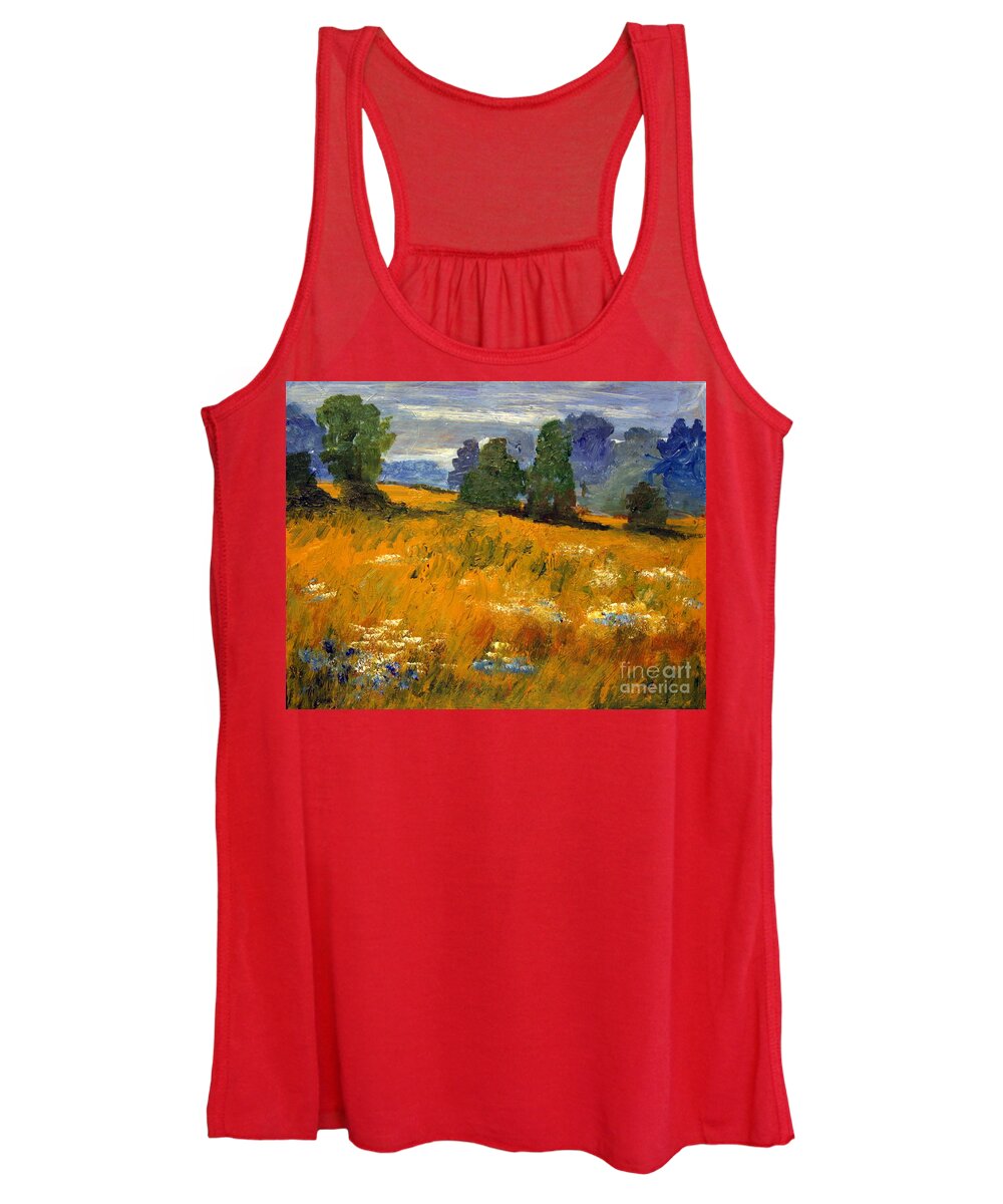 Paintings Women's Tank Top featuring the painting Blue Cornflowers on the Meadow by Julie Lueders 