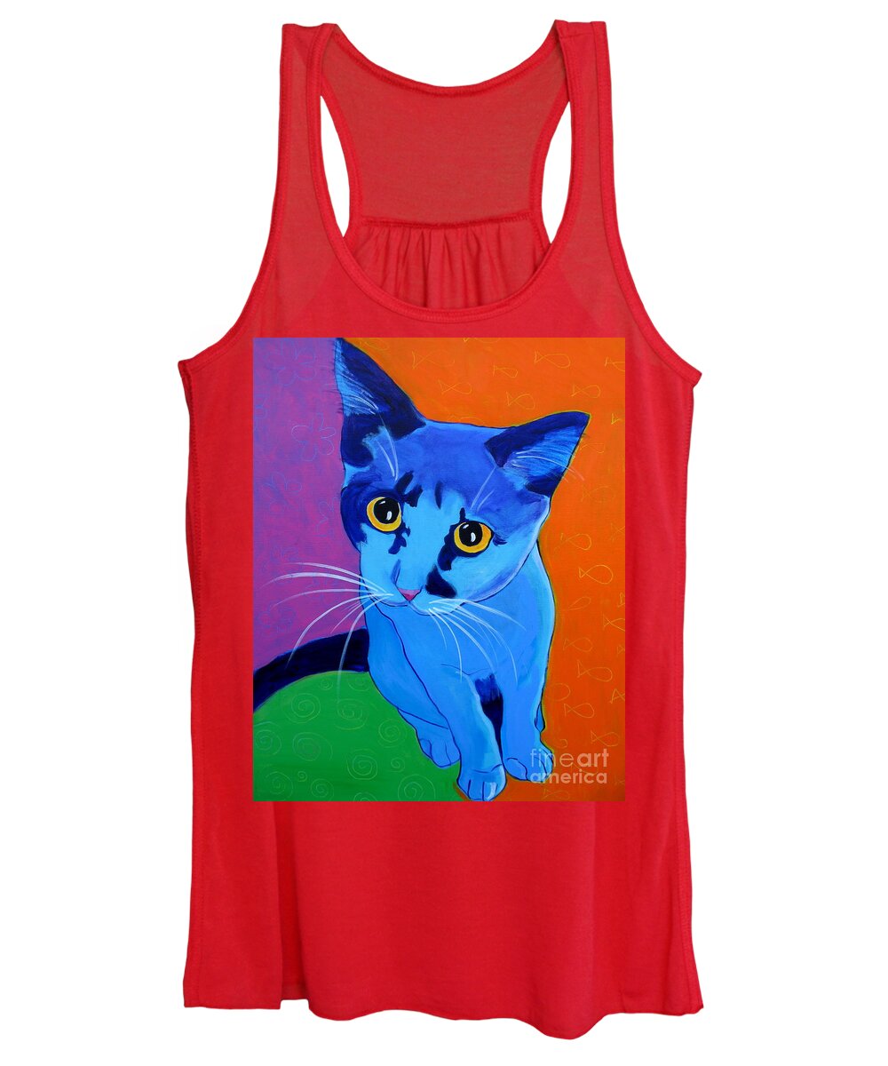 Cat Women's Tank Top featuring the painting Cat - Kitten Blue by Dawg Painter