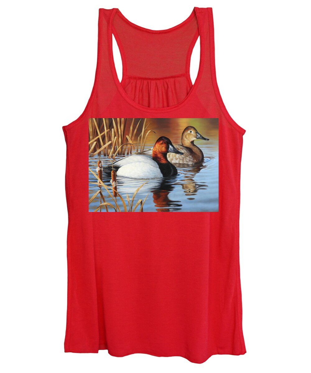 Canvasback Ducks Women's Tank Top featuring the painting Cattails and Canvasbacks by Guy Crittenden