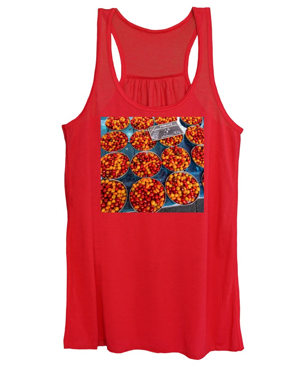 France. Tomatoes Women's Tank Top featuring the photograph Cherry Tomatoes in Lyon Market by Gary Karlsen