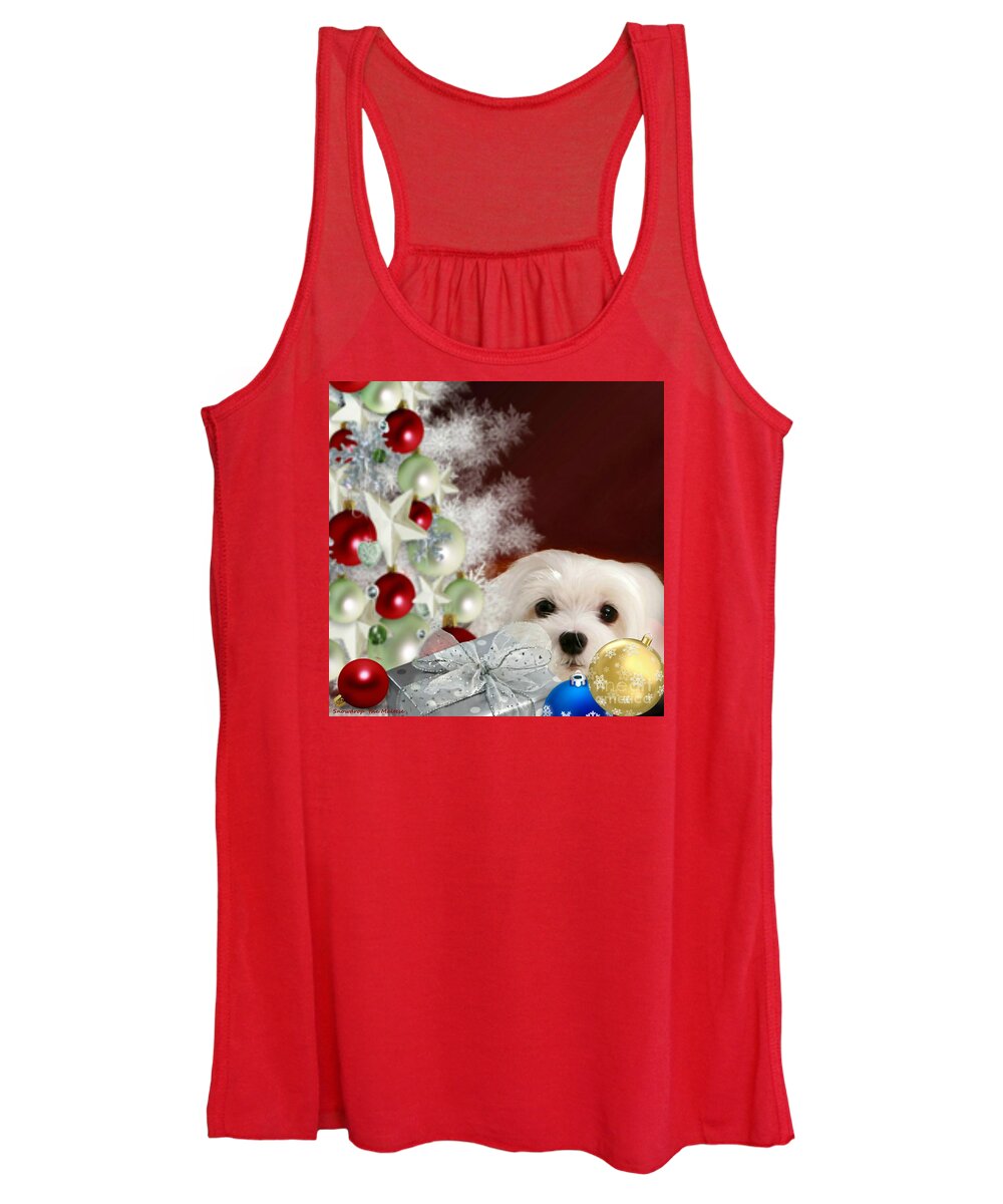 maltese Dog Christmas Women's Tank Top featuring the mixed media Christmas Baubles by Morag Bates