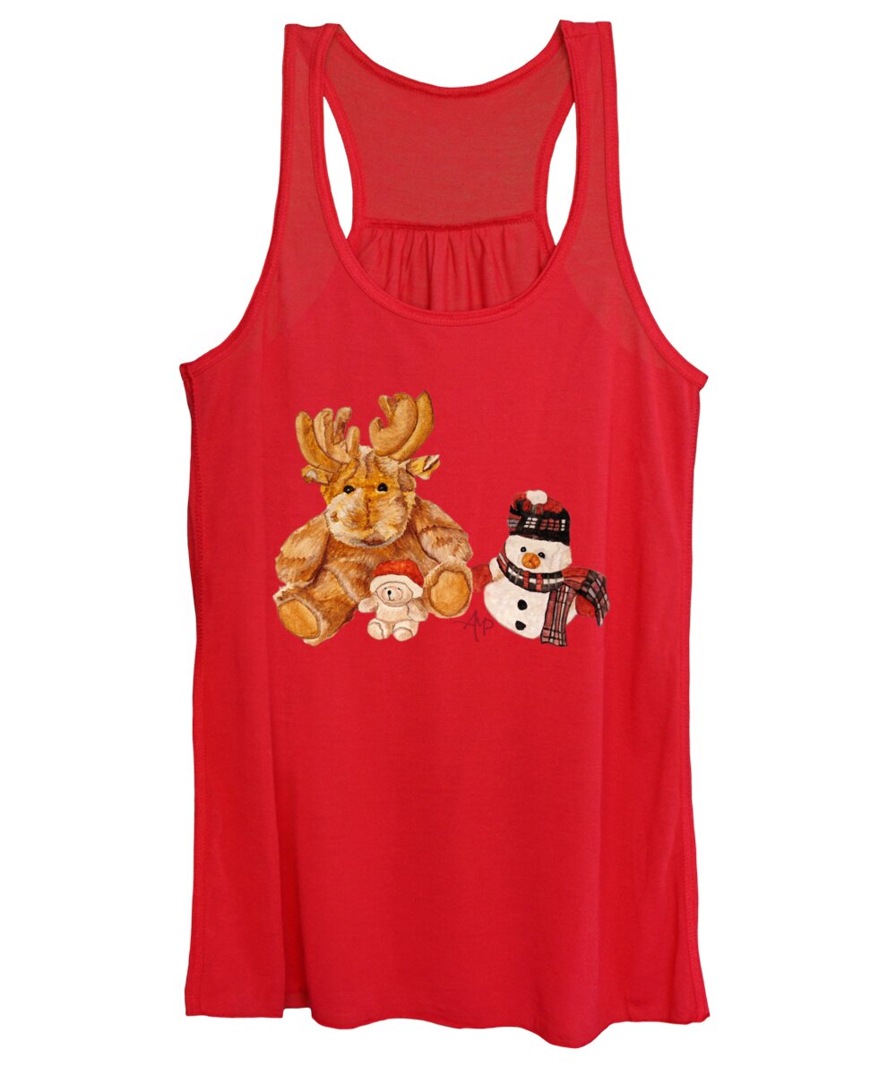 Cuddly Animals Women's Tank Top featuring the painting Christmas Buddies by Angeles M Pomata