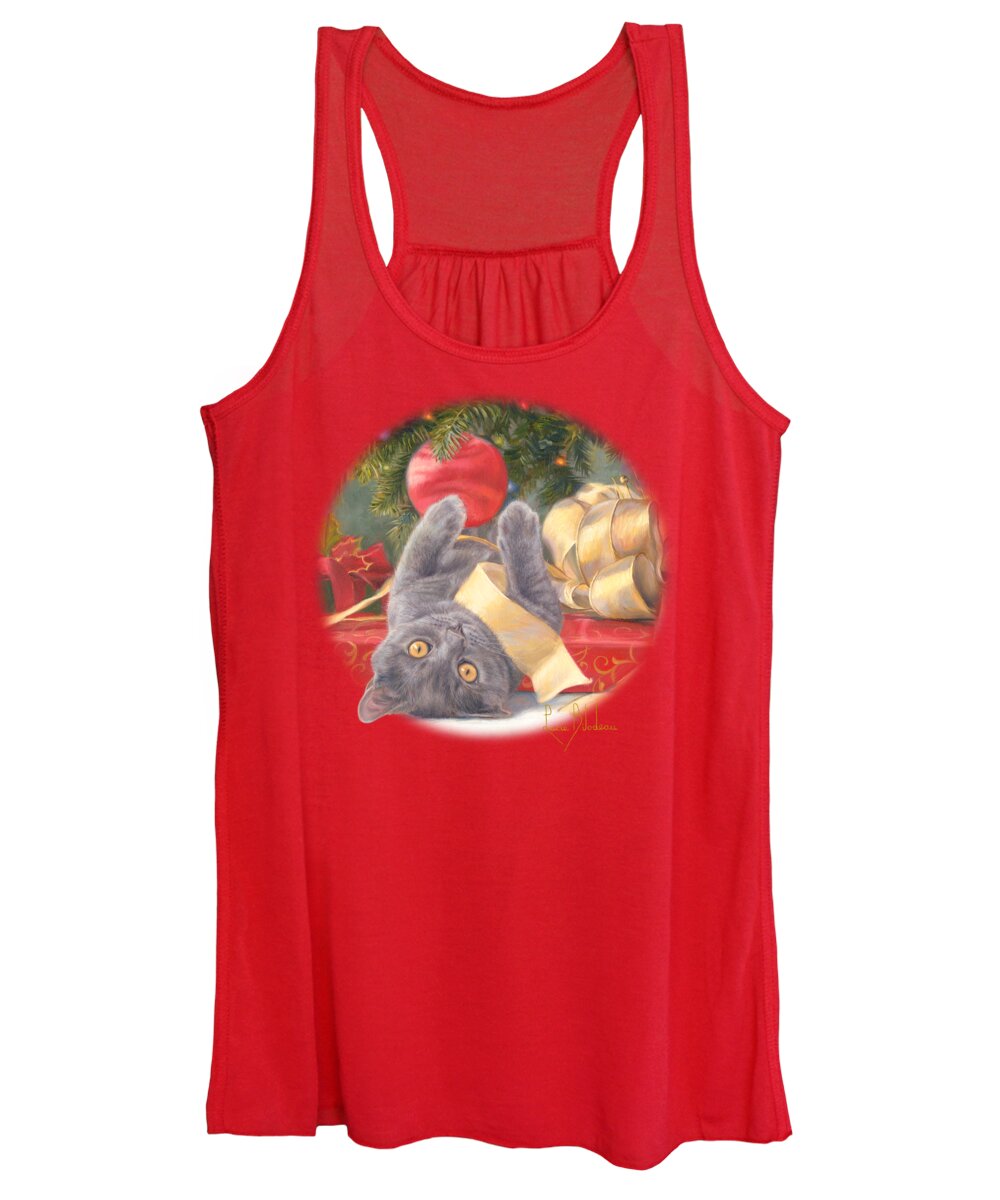 Cat Women's Tank Top featuring the painting Christmas Surprise by Lucie Bilodeau
