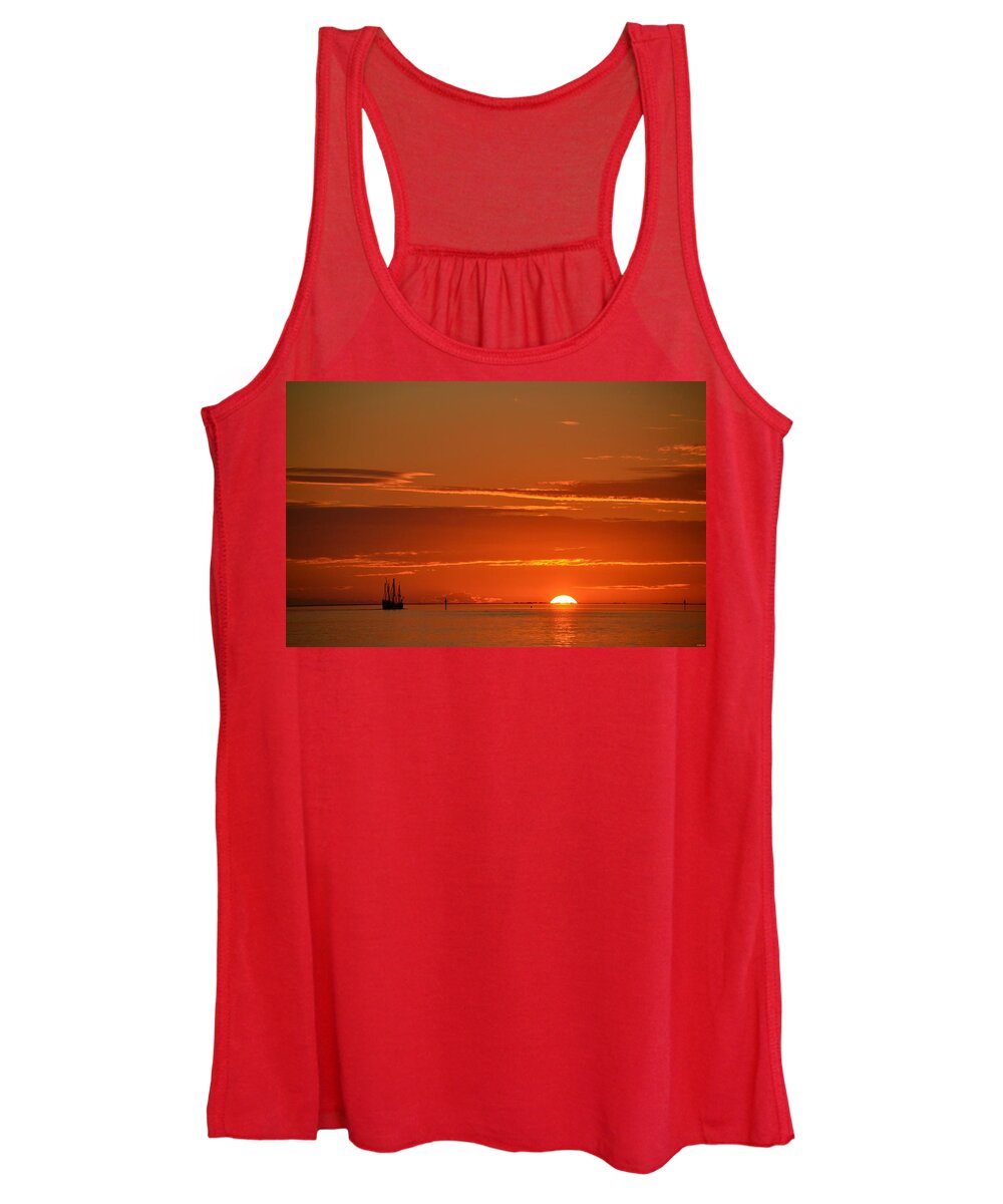 Replicas Women's Tank Top featuring the photograph Christopher Columbus Replica Wooden Sailing Ship Nina Sails off into the Sunset by Jeff at JSJ Photography