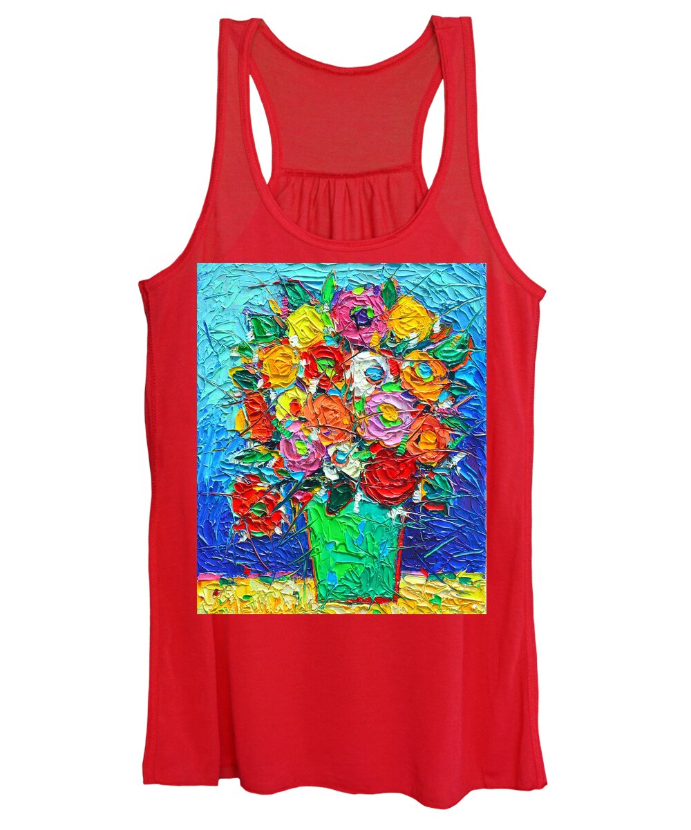 Abstract Women's Tank Top featuring the painting Colorful Wildflowers Abstract Modern Impressionist Palette Knife Oil Painting By Ana Maria Edulescu by Ana Maria Edulescu