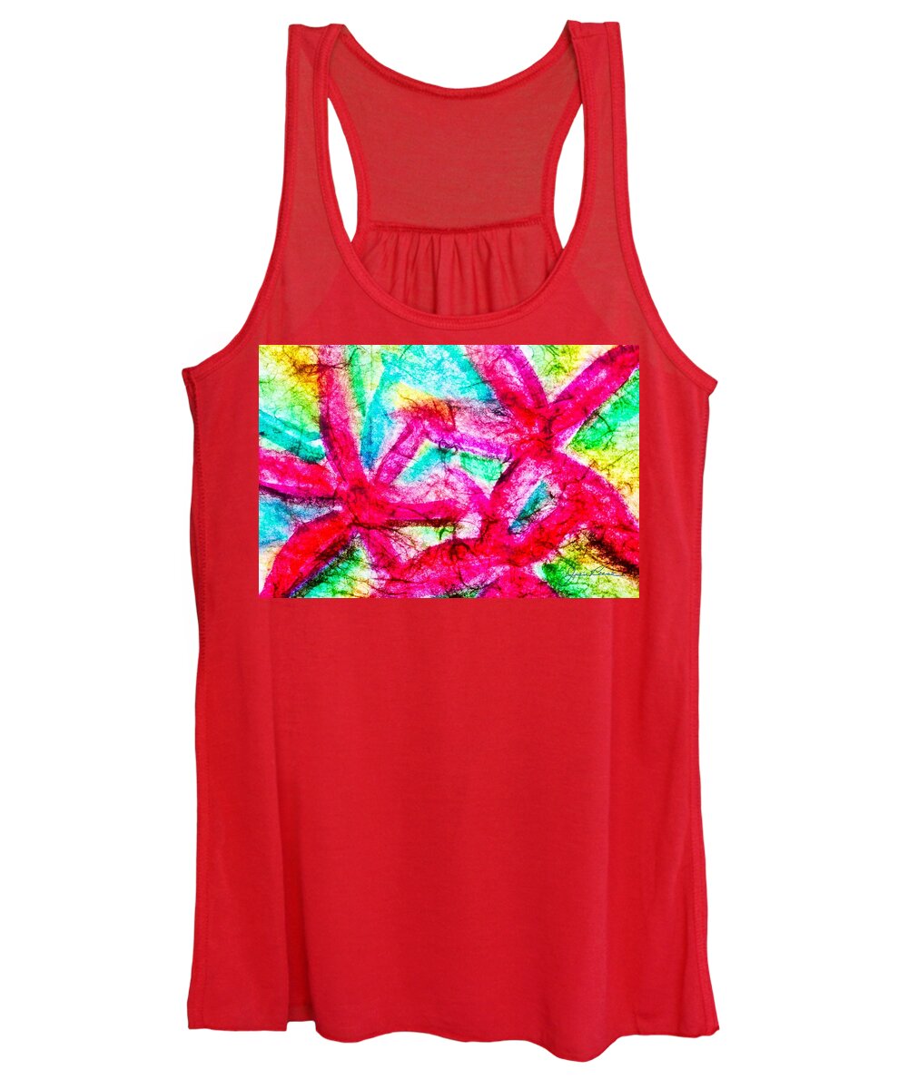 Red Art Women's Tank Top featuring the painting Dancing Red Flowers by Joan Reese