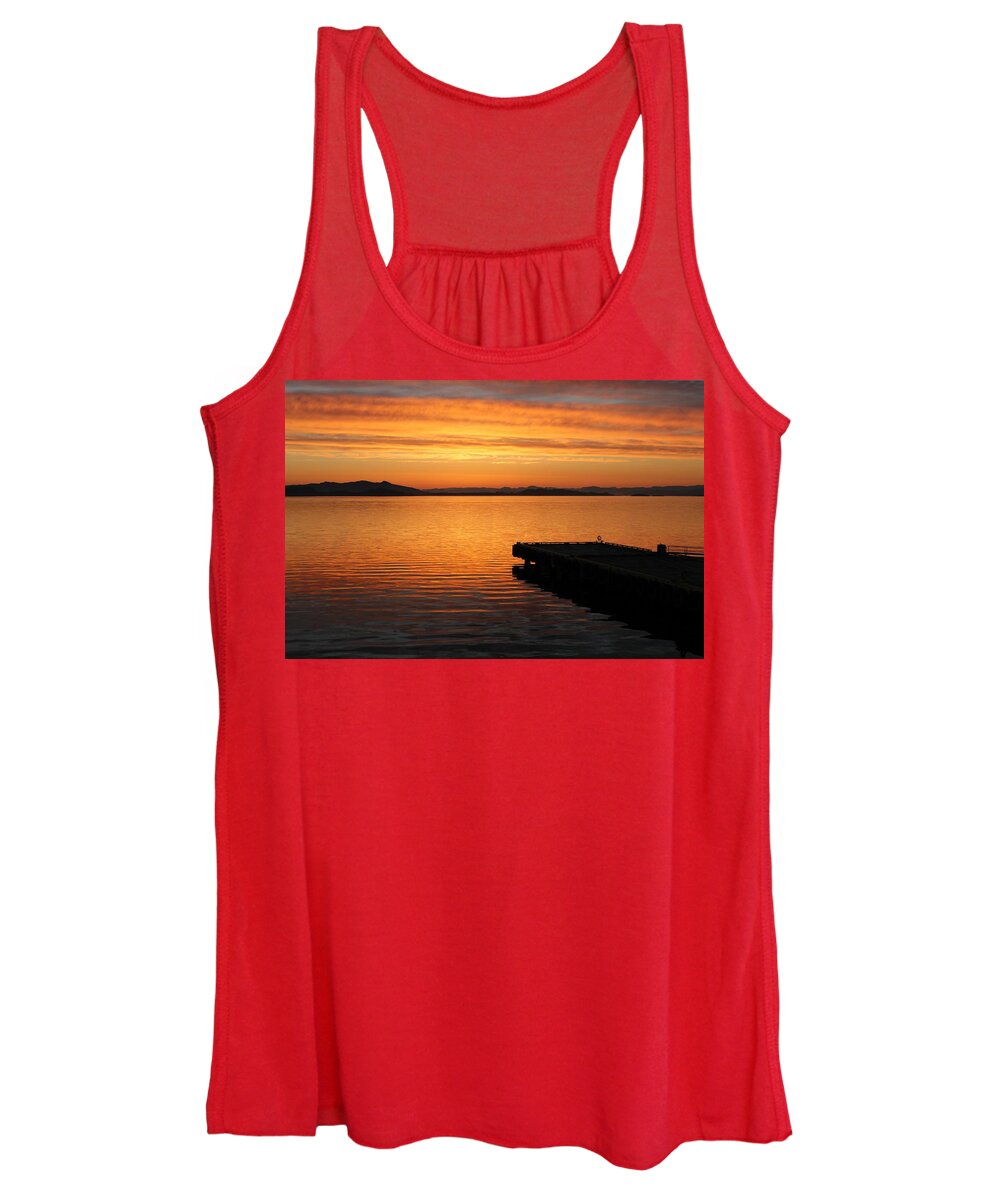 Dawn Women's Tank Top featuring the photograph Dawn on the water at Dusavik by Charles and Melisa Morrison