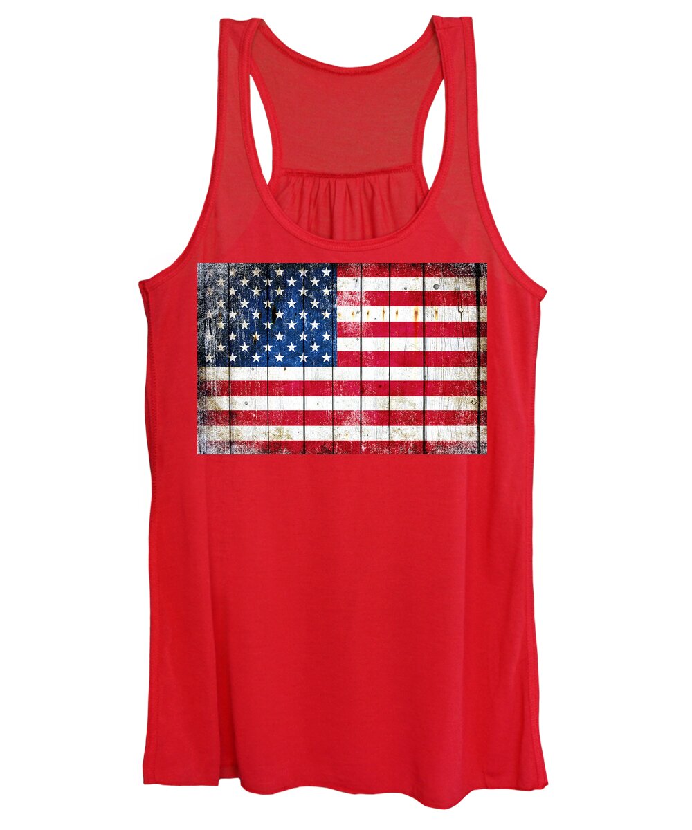 Vintage Women's Tank Top featuring the digital art Distressed American Flag On Wood Planks - Horizontal by M L C