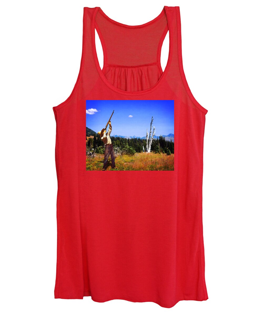 Cowboy Women's Tank Top featuring the photograph Drawin a Bead by Timothy Bulone