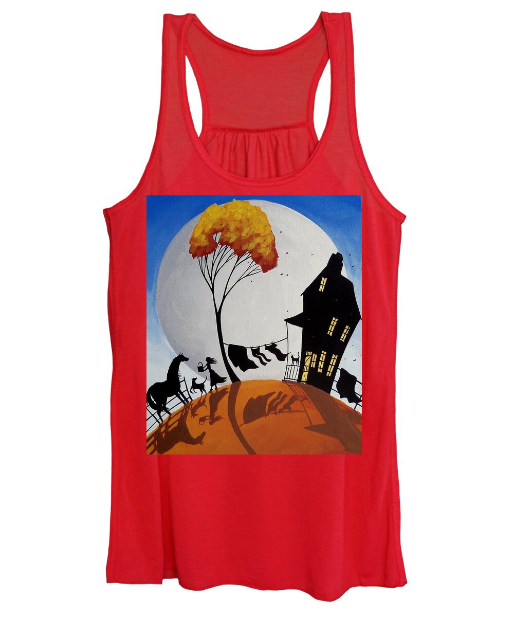 Landscape Women's Tank Top featuring the painting Drink Of Water - silhouette farm landscape by Debbie Criswell