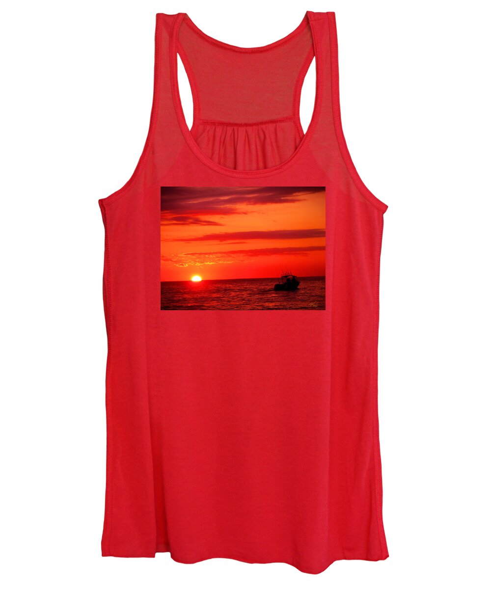 Sunset Women's Tank Top featuring the photograph Evening Boating by Michael Blaine