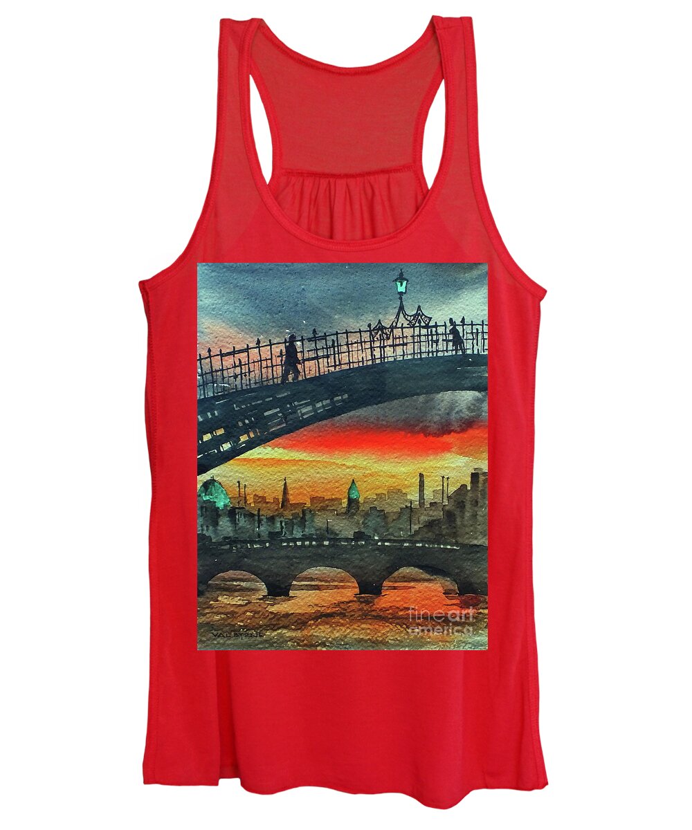 Ireland Women's Tank Top featuring the painting F 711 Dublins Ha,penny Bridge. by Val Byrne
