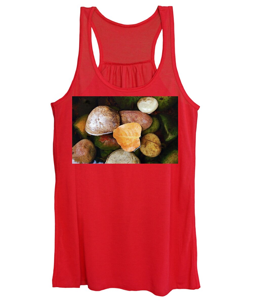 Leaf Women's Tank Top featuring the photograph Floating Leaf And Pebbles by Jeff Townsend