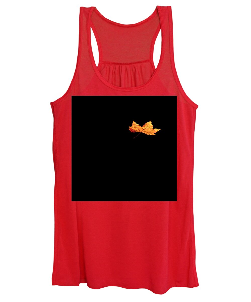 Leaf Fallen Water Floating Droplets Autumn On-black Dark Women's Tank Top featuring the photograph Floating Leaf by Ian Sanders