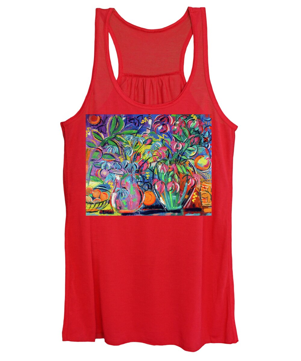 Art Women's Tank Top featuring the painting Floral Fireworks by Seeables Visual Arts