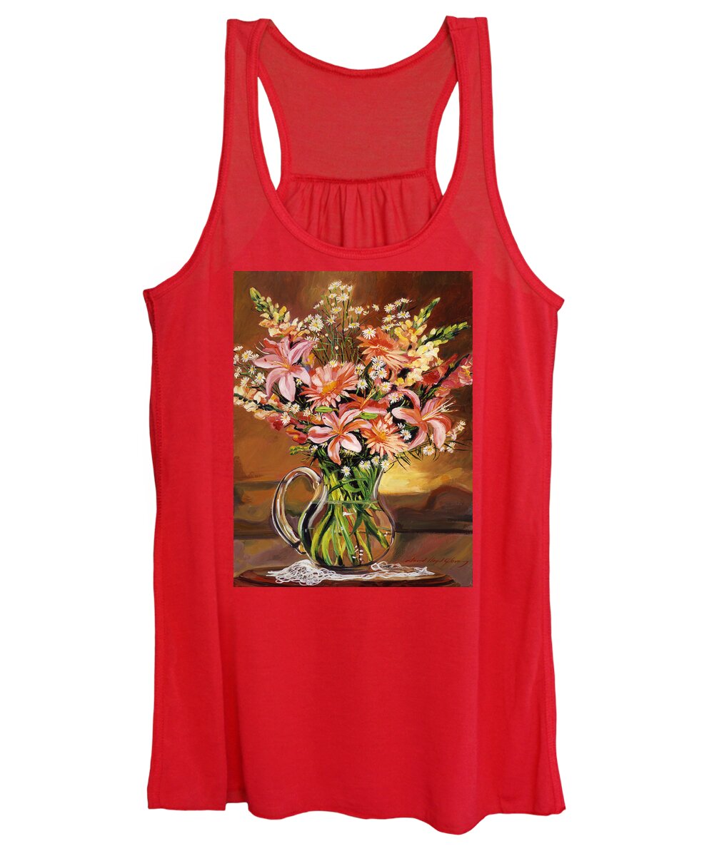 Flower Arrangement Women's Tank Top featuring the painting Flowers In Glass by David Lloyd Glover