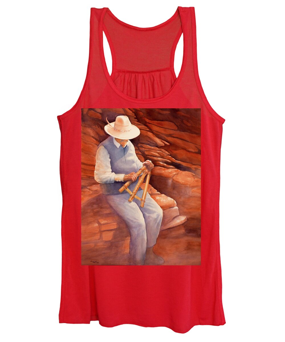 2017 Paintings Women's Tank Top featuring the painting Flute Player of Antelope Canyon by George Harth