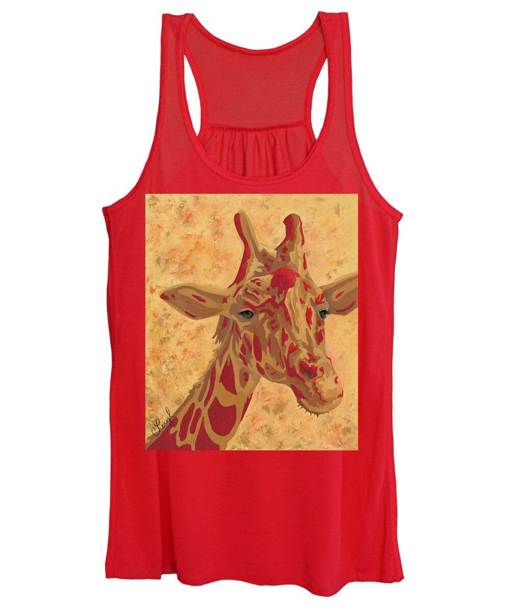 Giraffe Women's Tank Top featuring the painting Friendly Giant by Cheryl Bowman