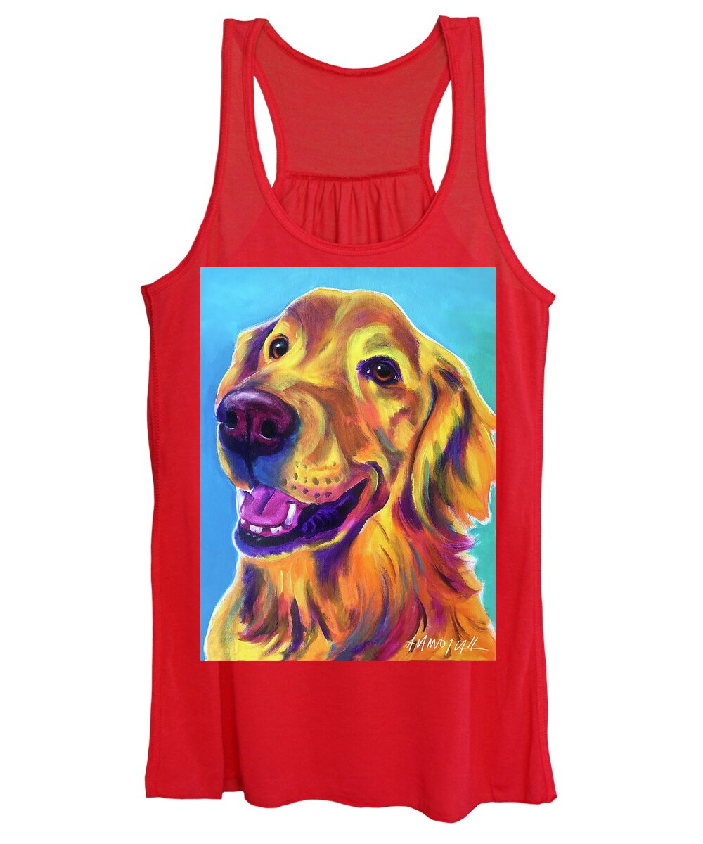 Alicia Vannoy Call Women's Tank Top featuring the painting Golden Retriever - Tobin by Dawg Painter