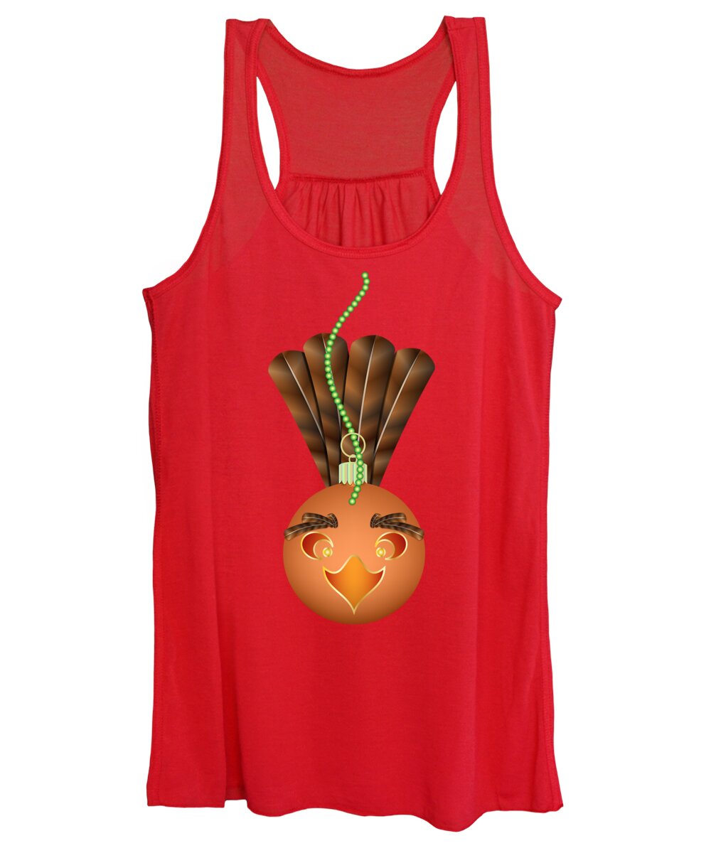 Holiday Humor Women's Tank Top featuring the digital art Hallowgivingmas Turkey Ornament Holiday Humor by MM Anderson