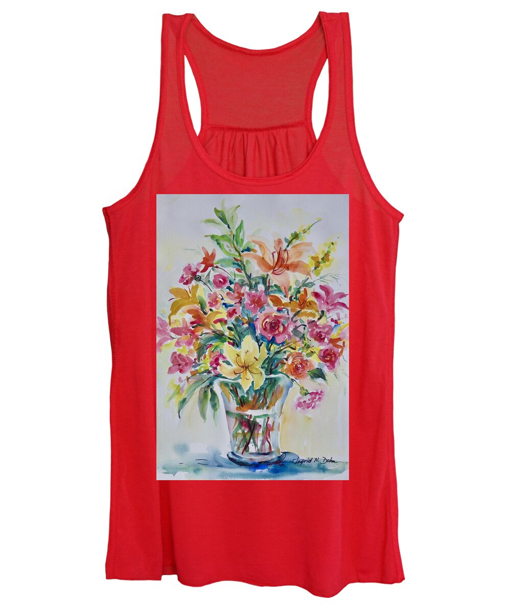 Flowers Women's Tank Top featuring the painting Lilies and Roses by Ingrid Dohm