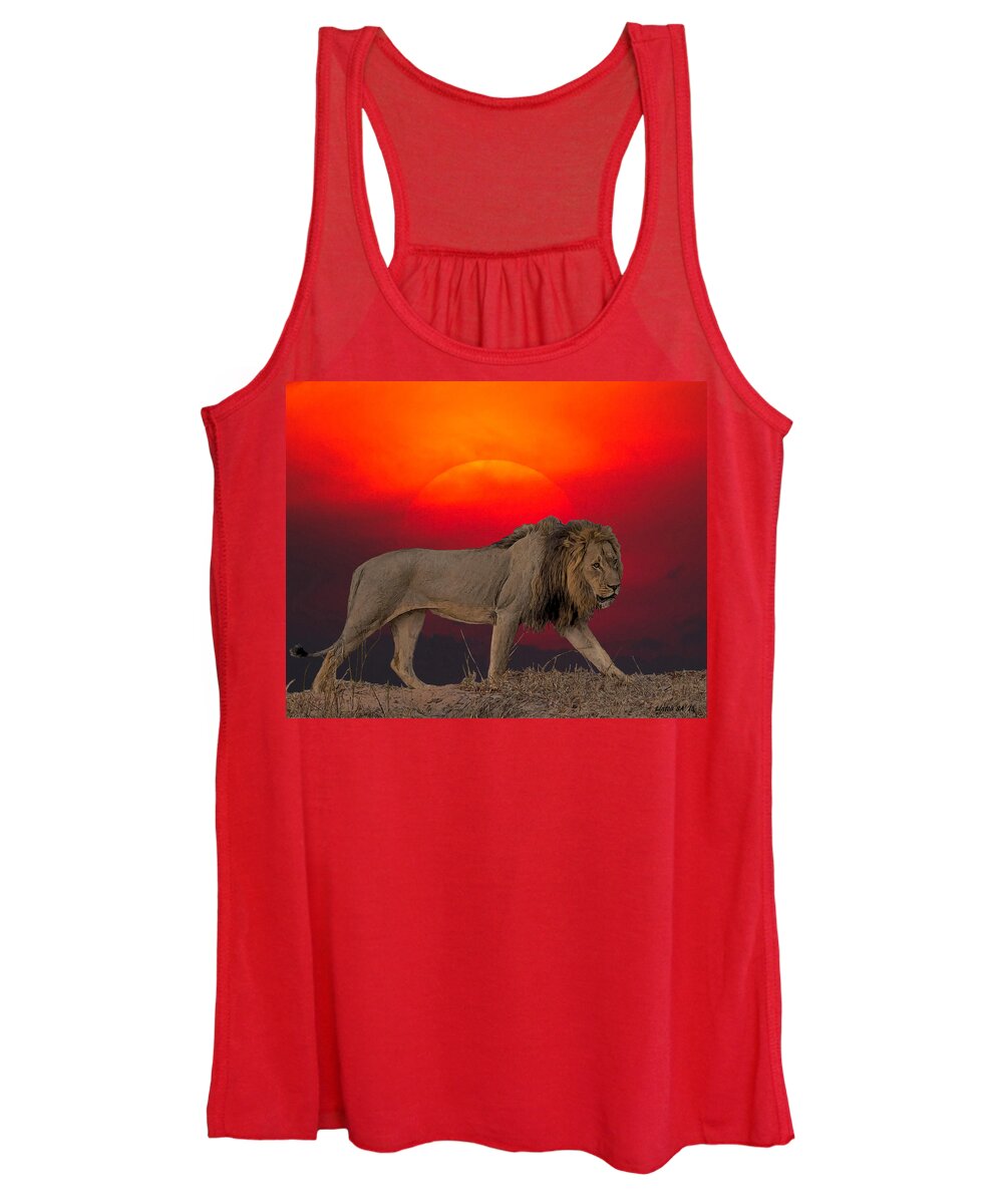 Africa Women's Tank Top featuring the digital art Lion At Sunset by Larry Linton