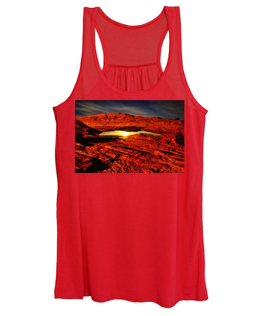 Mesa Arch Women's Tank Top featuring the photograph Mesa Arch Moonshine by Greg Norrell