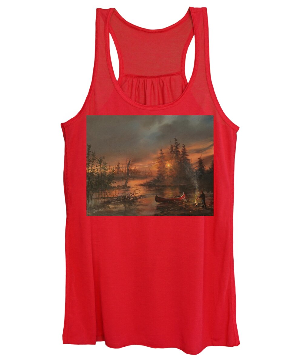 Lake Women's Tank Top featuring the painting Northern Solitude by Tom Shropshire