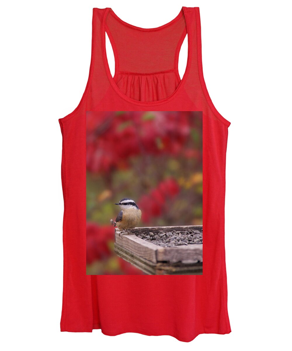 Nuthatch Women's Tank Top featuring the photograph Nuthatch in the Fall by Rebekah Zivicki