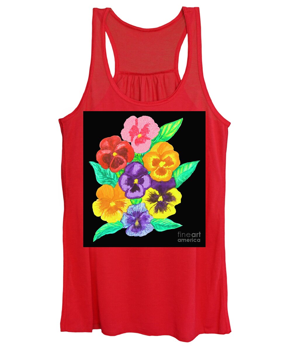 Pansy Women's Tank Top featuring the painting Pansies on black by Irina Afonskaya
