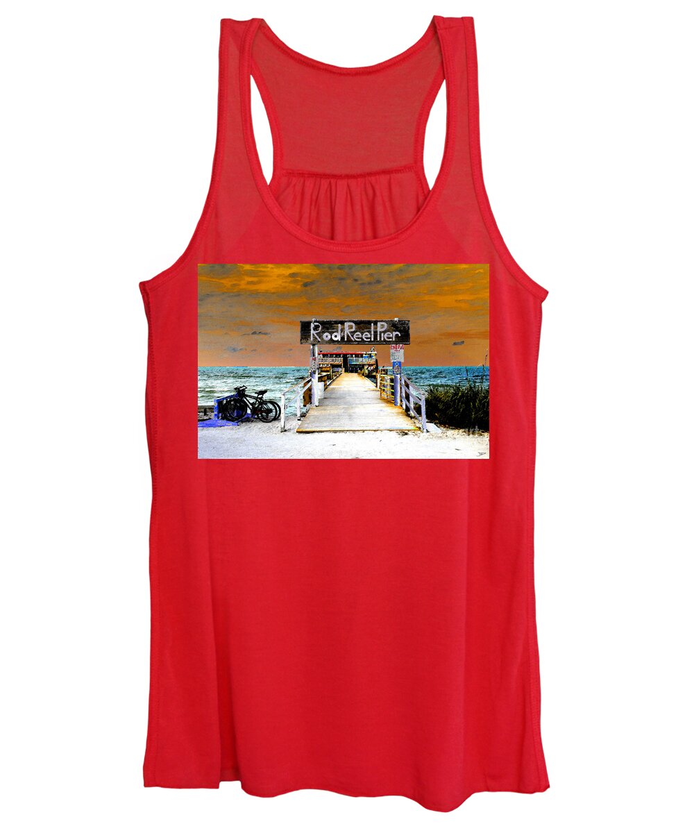 Art Women's Tank Top featuring the painting Pier scape by David Lee Thompson