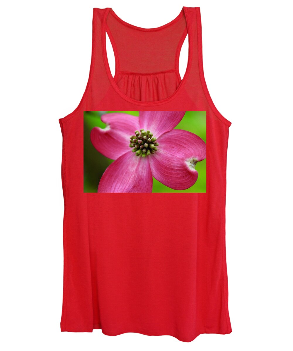 Photography Women's Tank Top featuring the photograph Pink Dogwood Bloom and Spring Green by M E