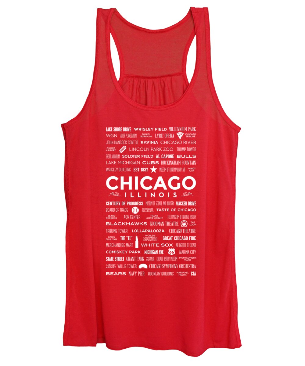 Chicago Women's Tank Top featuring the digital art Places of Chicago on Red Chalkboard by Christopher Arndt