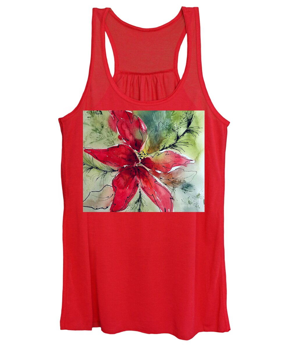 Poinsettia Women's Tank Top featuring the painting Poinsettia Abstraction by Lisa Debaets