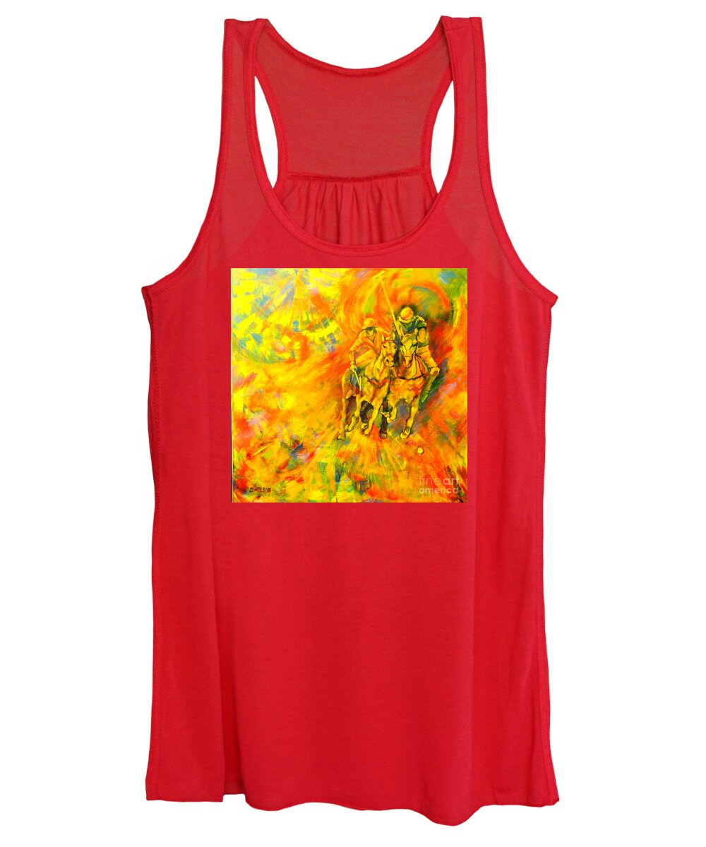 Horses Women's Tank Top featuring the painting Poloplayer by Dagmar Helbig