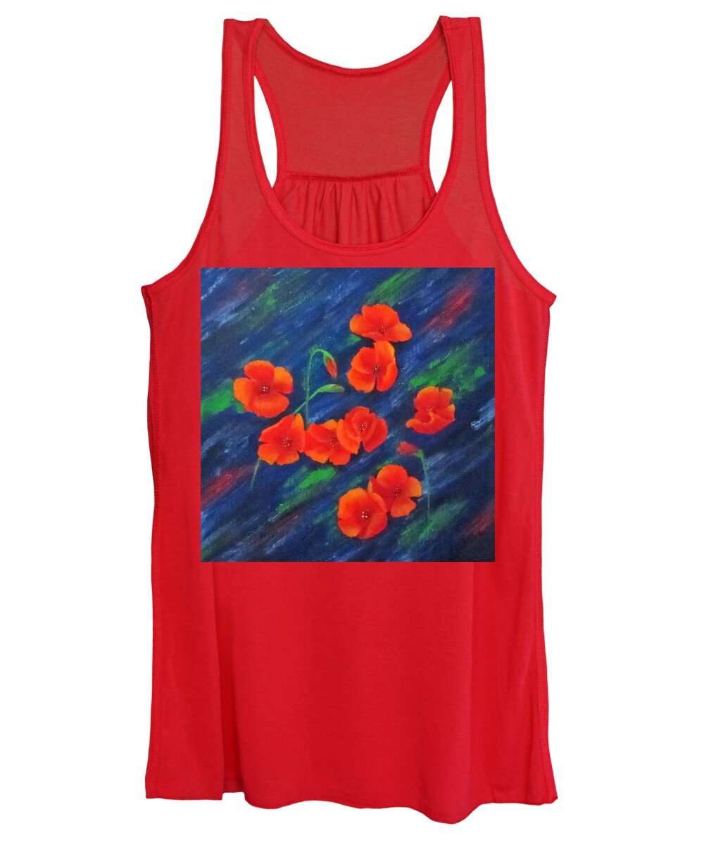 Still Life Women's Tank Top featuring the painting Poppies In Abstract by Roseann Gilmore