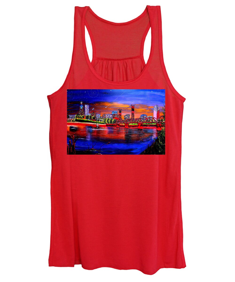  Women's Tank Top featuring the painting Portland Starry Night #8 by James Dunbar