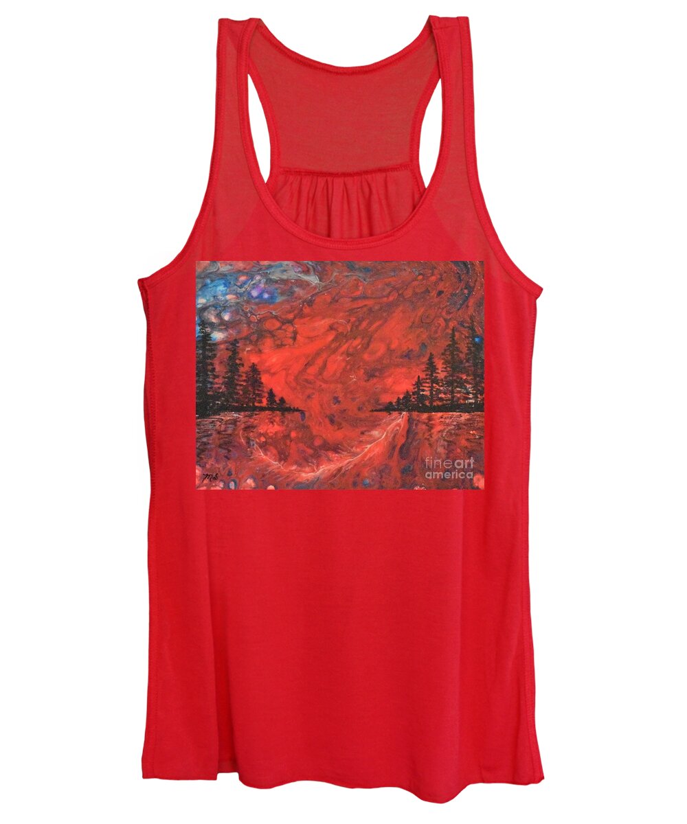 Pour Women's Tank Top featuring the painting Pour - Red and Pines by Monika Shepherdson
