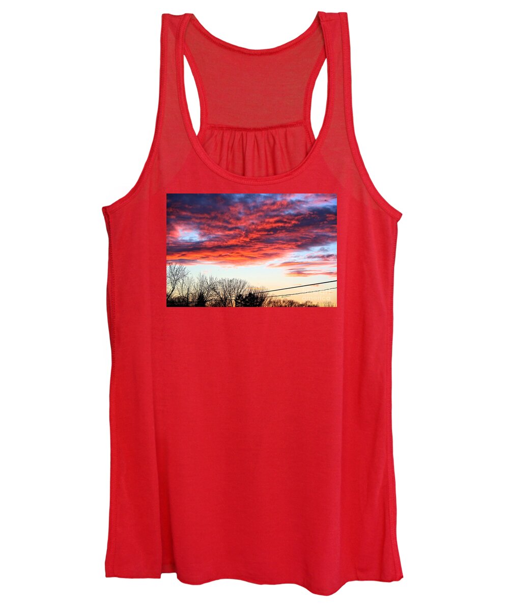 Sunset Women's Tank Top featuring the photograph Pretty clouds after snow day by Yumi Johnson