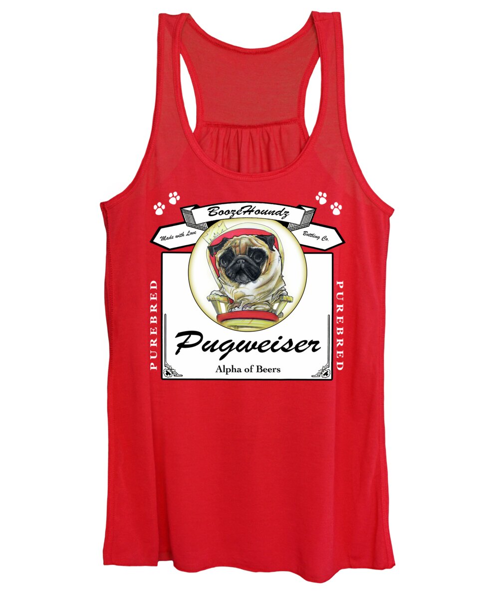 Beer Women's Tank Top featuring the drawing Pugweiser Beer by Canine Caricatures By John LaFree