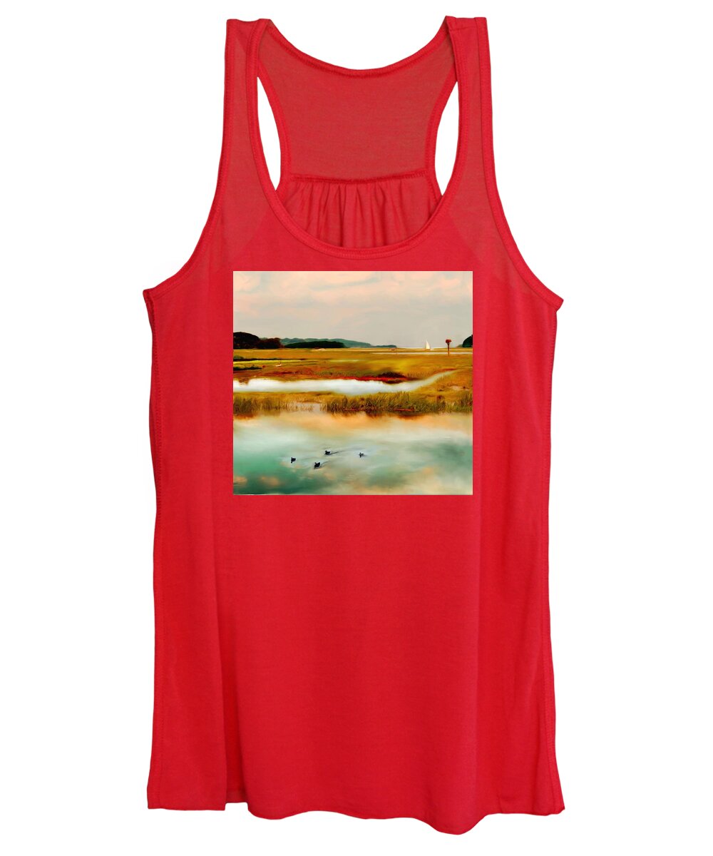 Essex River Women's Tank Top featuring the painting Racing the Tide by Sand And Chi