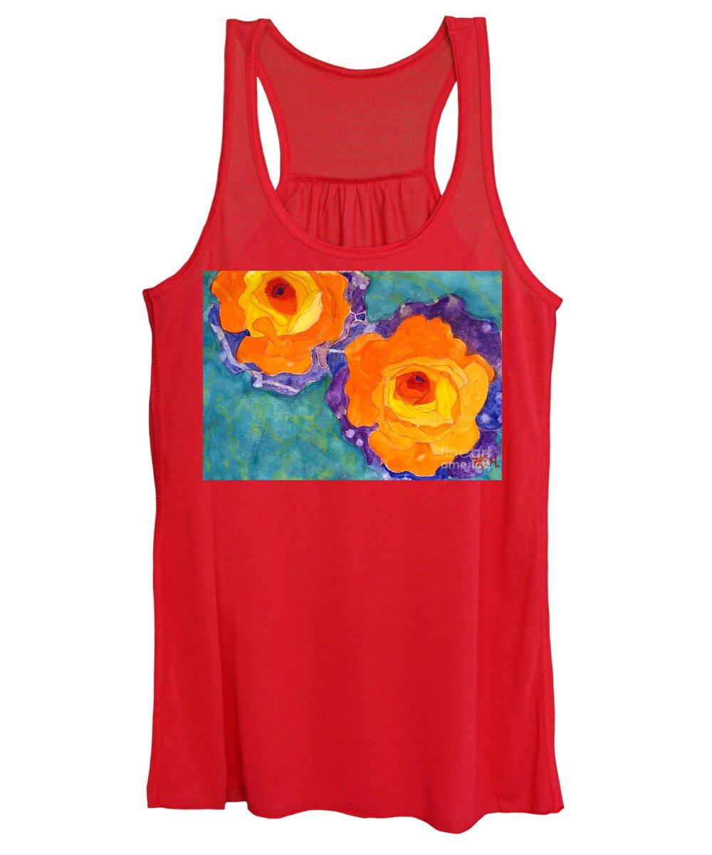 Flower Women's Tank Top featuring the painting Rainbow roses by Wonju Hulse